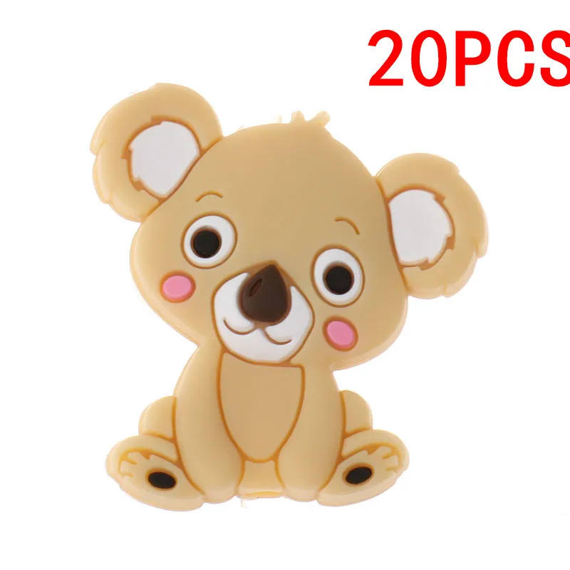 Koala Khaki 20 шт. милый Единорог силиконовые животных Прорезыватель для зубов в форме шариков, не содержащих бисфенола-а при прорезывании зубов Цепочки и ожерелья DIY новорожденных жевательные соски с цепочкой; подарок на нулевой день рождения - Цвет: Koala Khaki