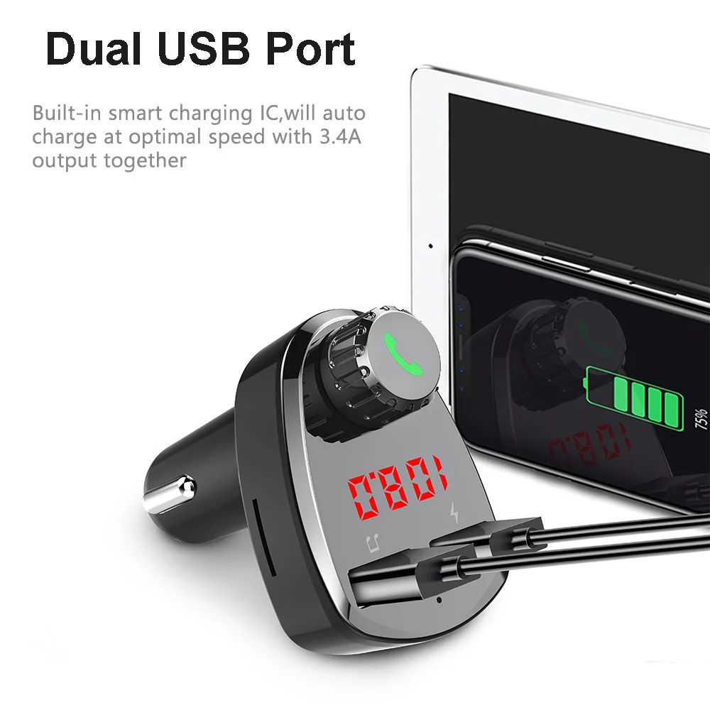 FM Transmitter Car MP3 Player Wireless A2DP Music Handsfree Kit 5V 3.4A Dual USB Port Support TF Card U-disk | Автомобили и