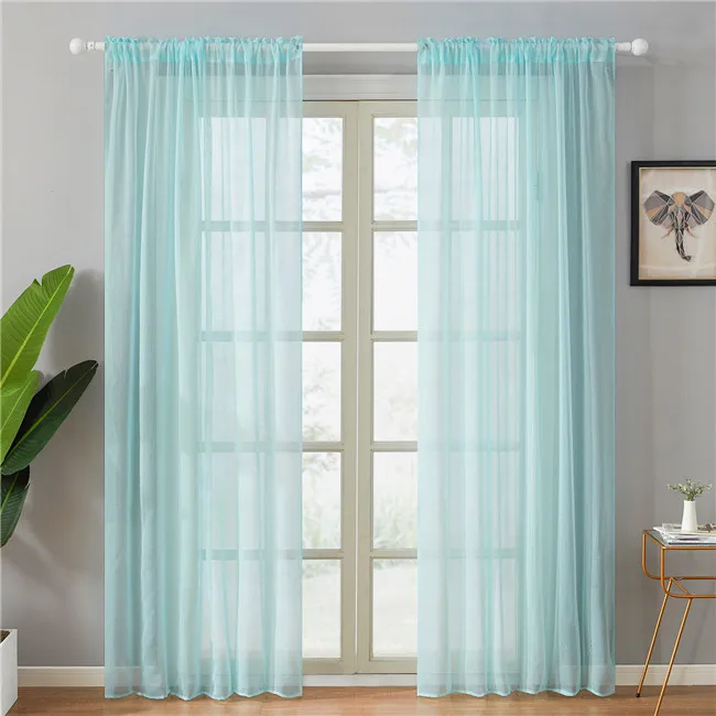 Light-blue Современные Простые Белые отвесные занавески для гостиной, спальни, вуаль, тюль, занавески на окна для кухни, втулка, карандаш, плиссированные крючки - Цвет: Light-blue
