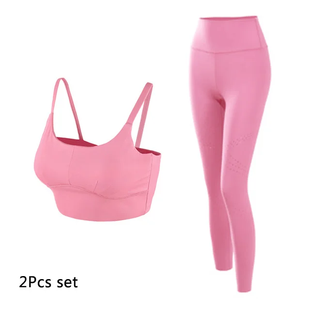 Sauce red 2Pcs Set Комплект для занятий йогой с лазерной вышивкой, женская одежда для фитнеса, спортивная одежда, женские леггинсы с высокой талией для спортзала, спортивный бюстгальтер с эффектом пуш-ап, 2 шт., спортивные костюмы - Цвет: Sauce red 2Pcs Set