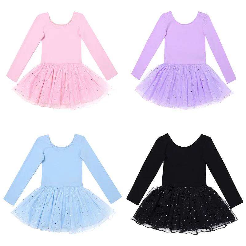 ChicTry Girls Shiny Mesh Professional Ballet Tutu Dress Children Long Sleeve Gymnastics Leotard Kids Stage Dance Costumes | Тематическая