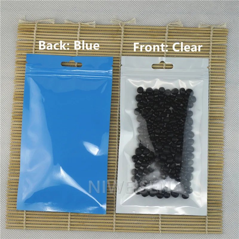 100 шт. синие полупрозрачные жемчужные пакеты с висячим отверстием передняя