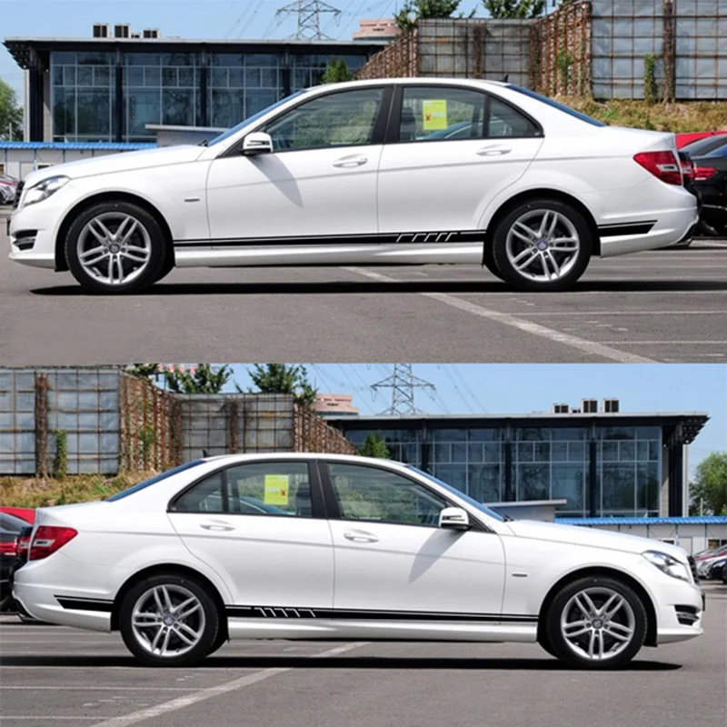 Стайлинга автомобилей Racing боковой двери юбка в полоску Стикеры для Mercedes Benz Classe A B