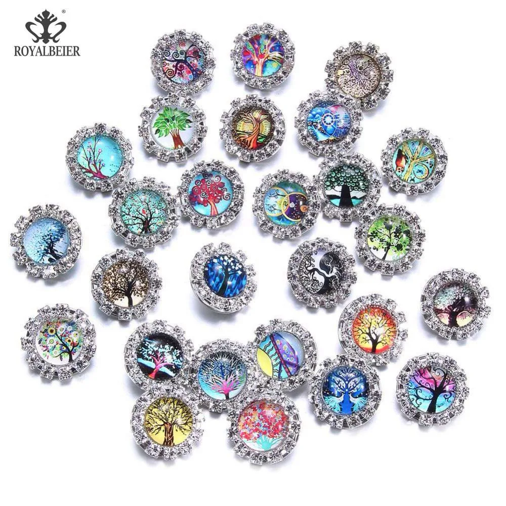 ROYALBEIER 12 шт./лот стеклянные круглые стразы 18 мм кнопки с когтями пришитые