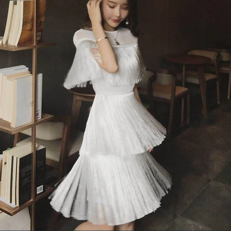 Женские белые латиноамериканских танцев с бахромой кисточками платье