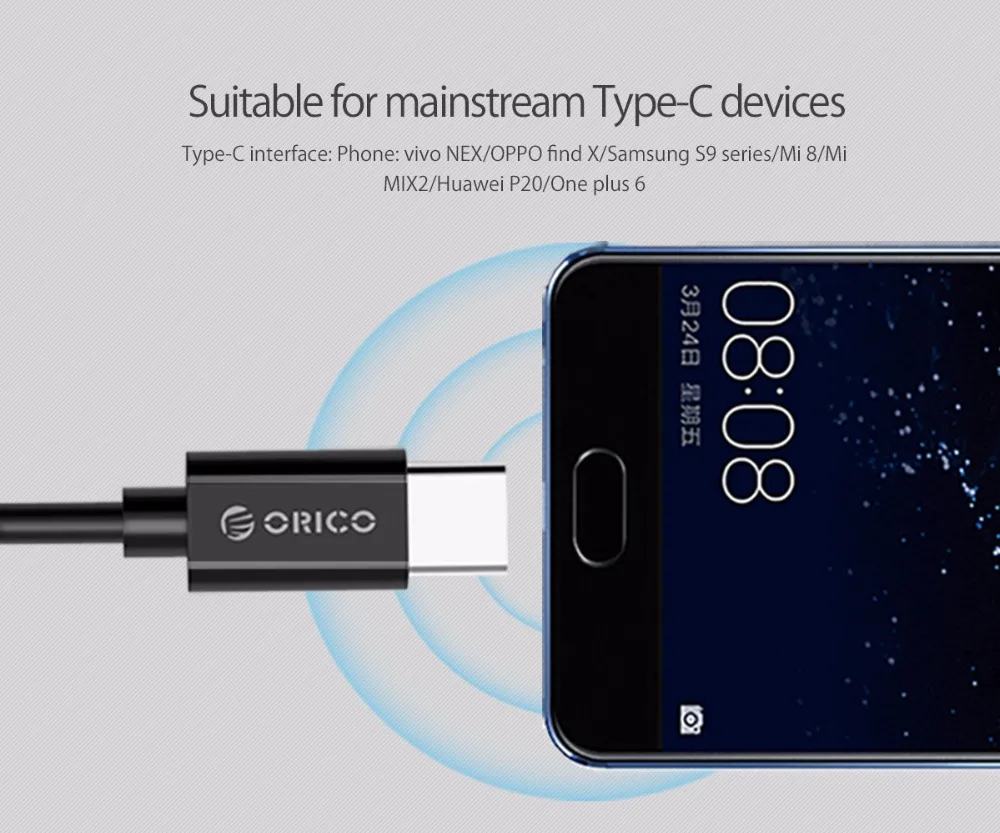 ORICO 2A USB кабель для синхронизации данных Реверсивный Type c зарядный Samsung Xiaomi Huawei Andriod