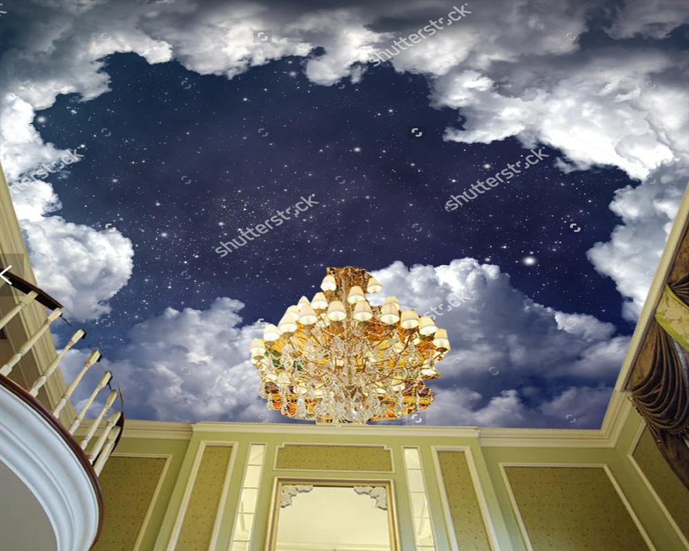 Потолочные обои на заказ фотообои с изображением звездного космоса для гостиной