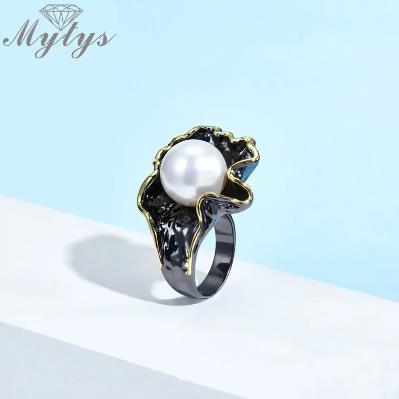 Mytys высококачественное античное черное кольцо женское справа слева похожее на