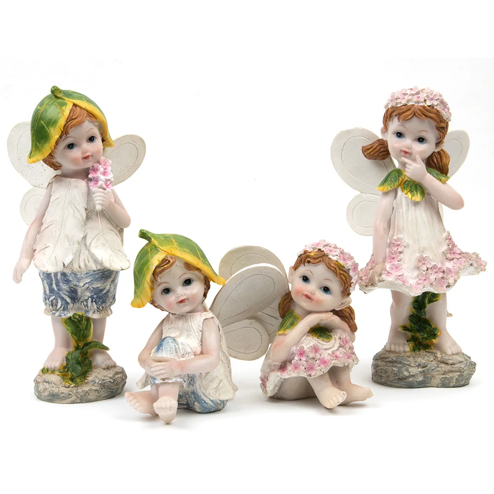 

4pcs Fairy Home Decoration For Garden Miniatures Mini Miniature People Craft Dies Terrarium Figurines Flower Angels Resin Crafts