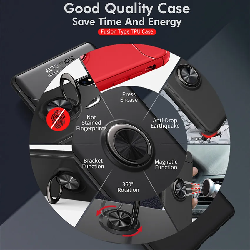 Car Holder Stand Magnetic Bracket Finger Ring Tpu Case For Samsung Galaxy Note 9 A6 + Plus J4 J6 J8 2018 Black Cover |