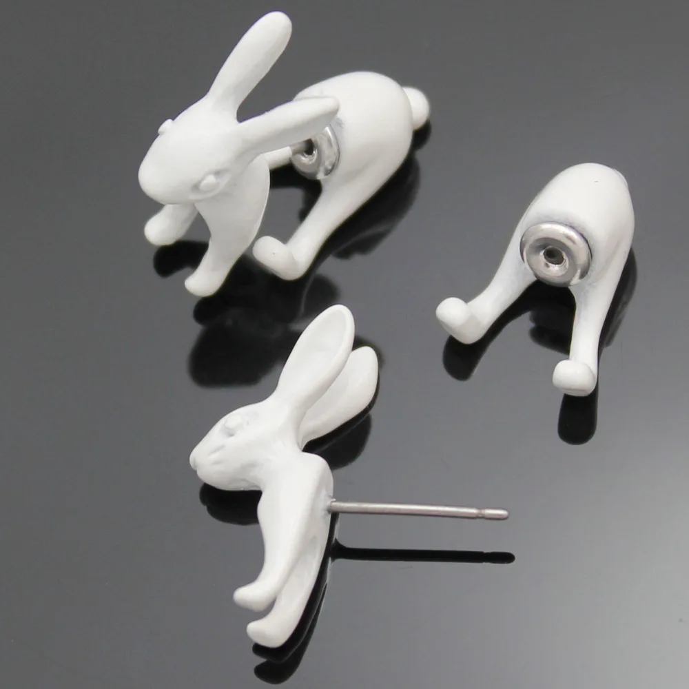 1 пара белых сережек в стиле стимпанк с объемным мартовским заячьим Кроликом