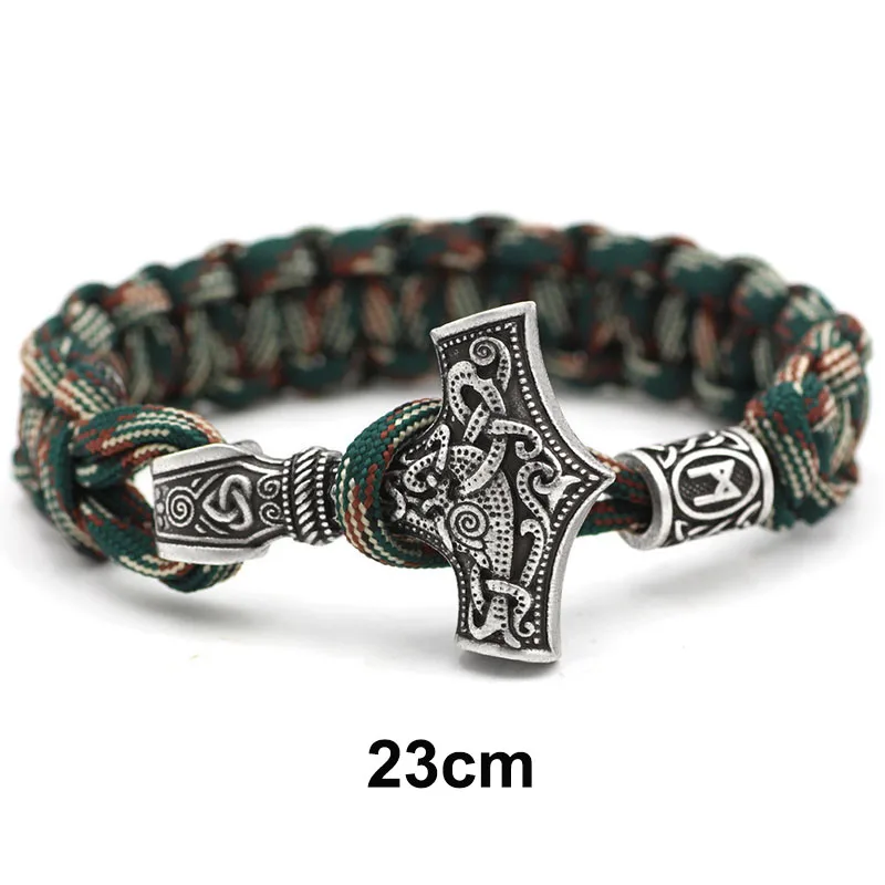 camouflage 23cm Серебряный винтажный веревочный Плетеный Браслеты викингов браслеты для мужчин норвежский викинг ювелирные изделия спасательный веревочный браслет ювелирные изделия с молотком Тора - Окраска металла: camouflage 23cm