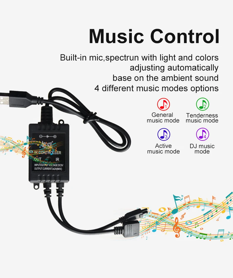 HKZZI 5050 USB СВЕТОДИОДНЫЙ светильник RGB 5 в 0,5-1 м-2 м-3 м фоновая телевизионная цветная светодиодная полоса музыка и ИК-контроллер 20 клавиш