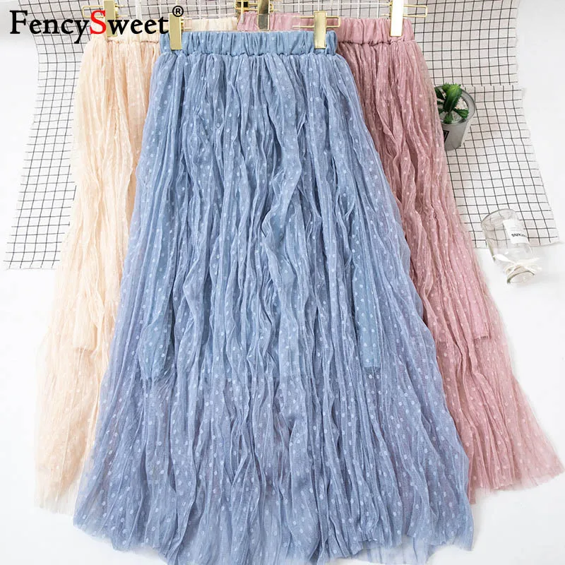 Fencysweet феи точка сетка длинные юбки для женщин высокая талия фатиновая юбка