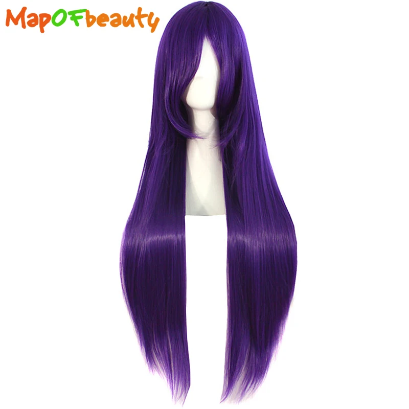 MapofBeauty, Длинные прямые парики для косплея, для женщин, темно-фиолетовые, женские, вечерние, на Хэллоуин, на заказ, термостойкие синтетические волосы