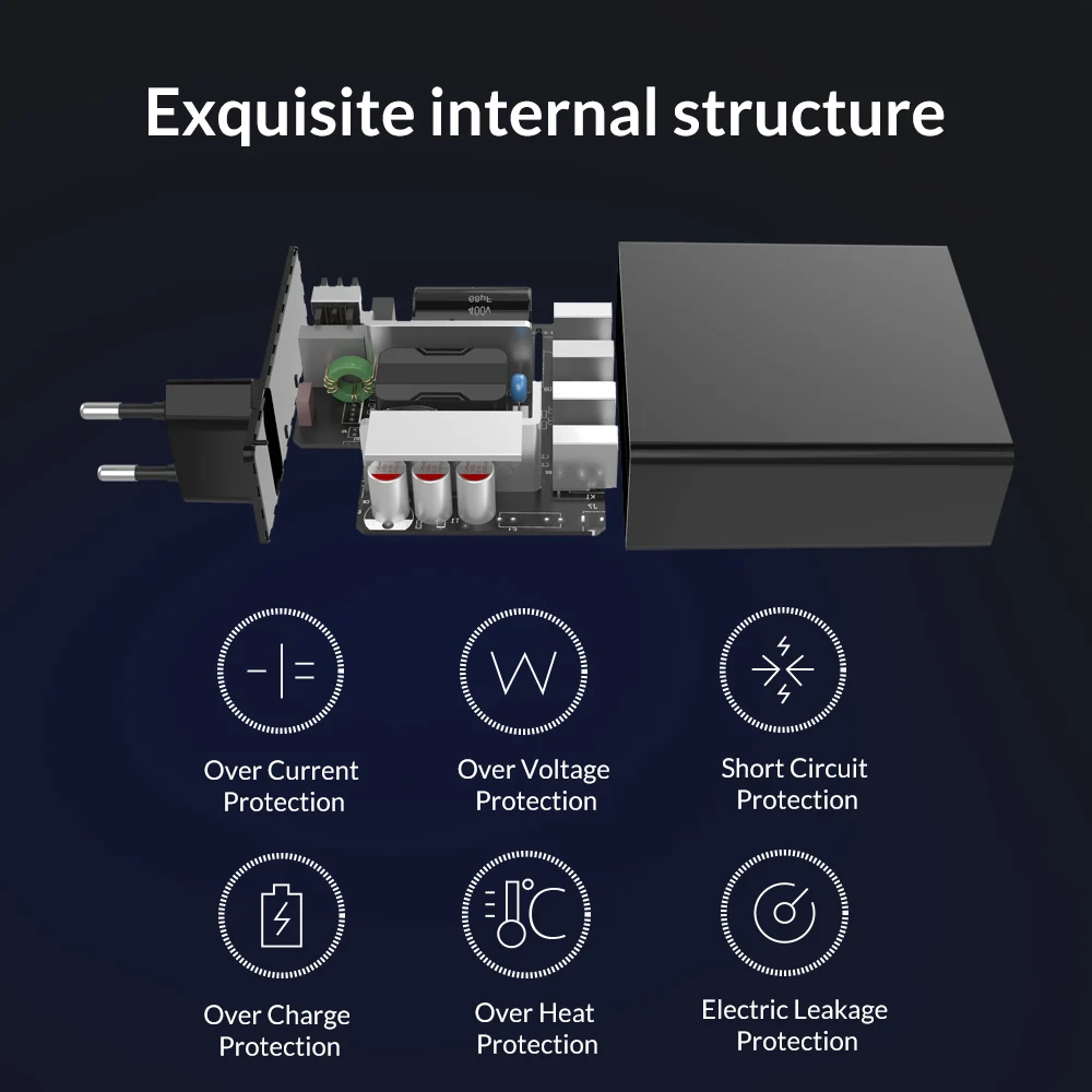 Зарядное устройство ORICO для телефона с 4 портами настенное USB зарядное 5V2.4A * 6A30W