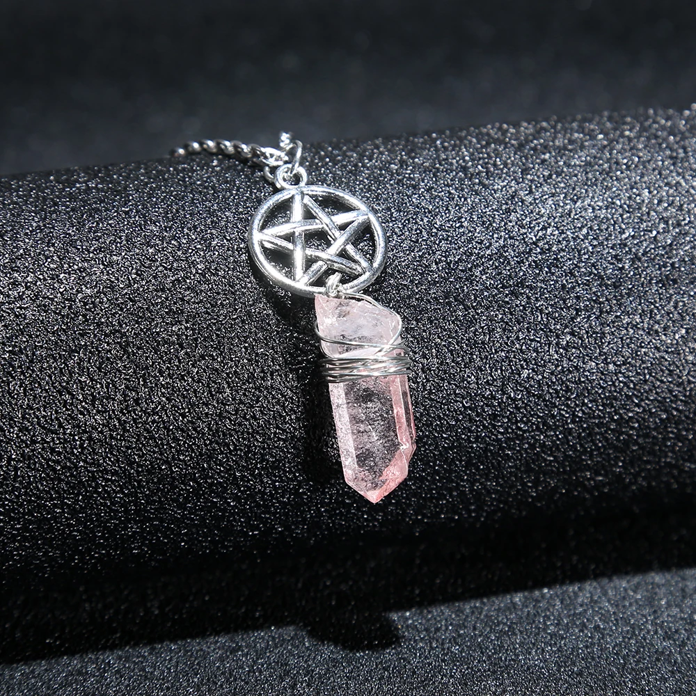 Подвеска Aura Pinky Quartz Wicca ожерелье с подвеской из грубого камня подвески
