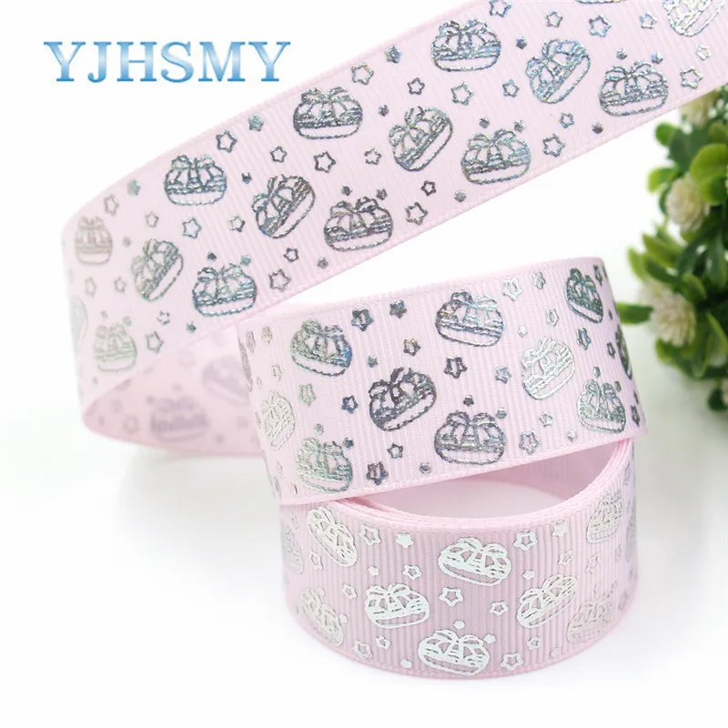 I-19326-766 YJHSMY I-19326-757 25 мм 10 ярдов лазерный серебряный милый мультфильм любовь напечатаны корсажная лента DIY ручной работы головные уборы свадебный подарок обёрточная бумага - Цвет: I-19326-766
