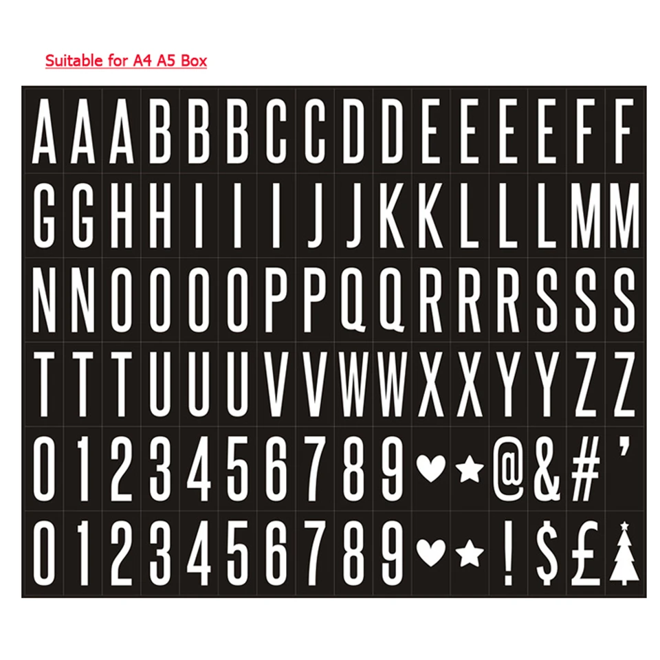 

Dropship Hot Sale Letters Numbers Signs Symbol For A4 A5 Cinematic Lightbox Creative Combination DIY Card For LED Light Box