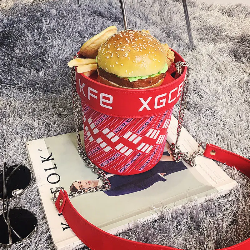 Новый творческая личность смешно Burger целое ведро Форма Сумки через плечо женские