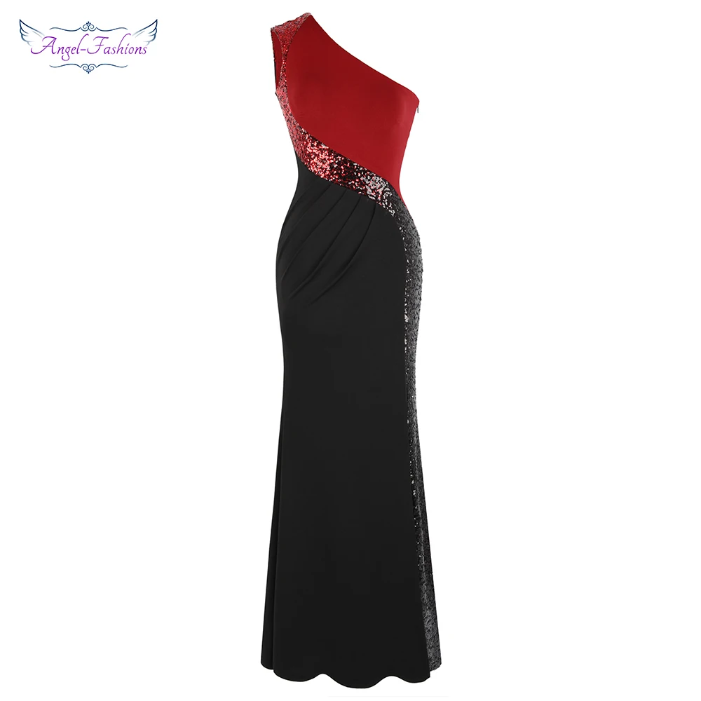 Женское вечернее платье с блестками Angel fashions Черное и красное плиссированное