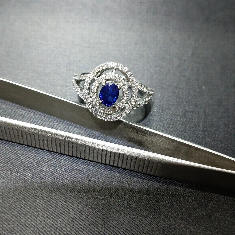 FLZB, красивый натуральный сапфир, драгоценный камень ov 3*5 мм, 0.65ct, Стерлинговое Серебро 925 пробы, с покрытием из белого золота 18 К, роскошный подарок для леди