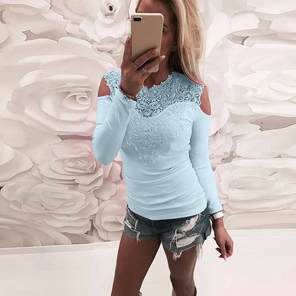 Женская кружевная блузка с длинным рукавом Летняя ажурная сетчатая женская
