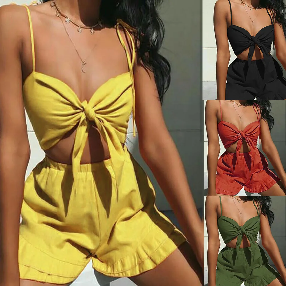 Женский Повседневный костюм блузка без рукавов и шорты комплект из 2 предметов