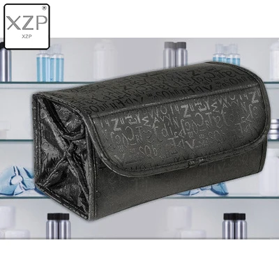 Черный XZP дорожная подвесная косметичка, Женский чехол на молнии с буквенным принтом, косметичка для макияжа, несессер, органайзер для хранения, сумка для туалета - Цвет: Черный