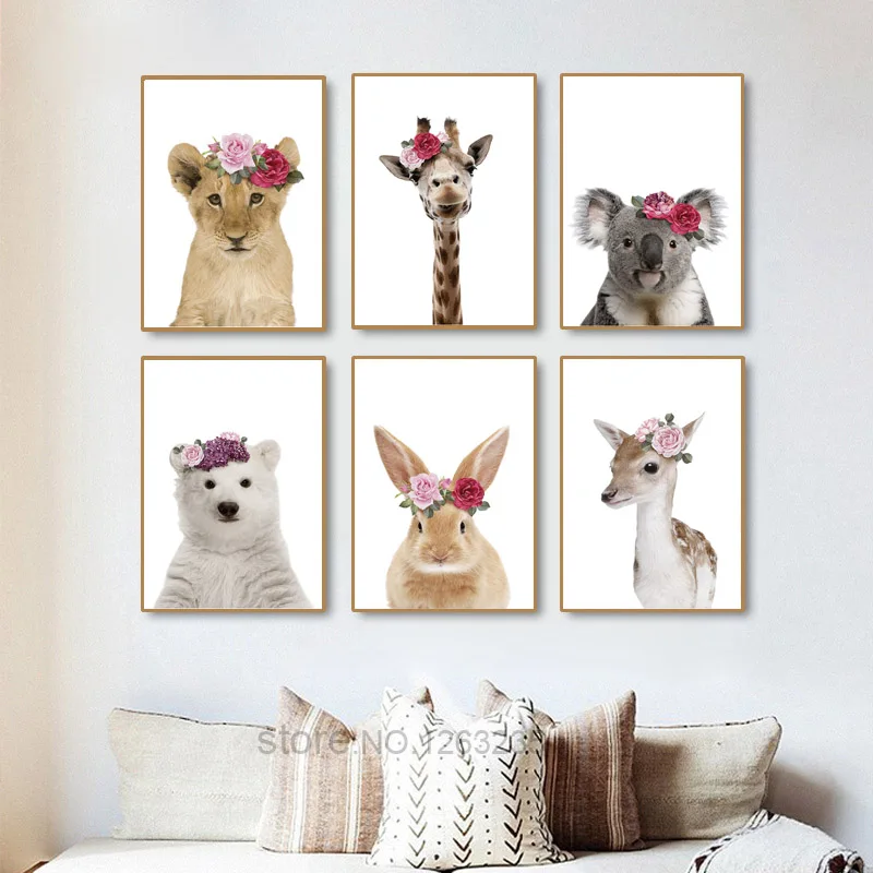 Животные цветок скандинавский постер кролик куадроз декоративные настенные
