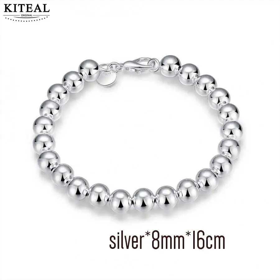 silver8mm16cm 3 цвета, модный серебряный браслет для женщин, 4 мм, 6 мм, 8 мм, 16, 18, 20 см, бусы на цепочке, мужские браслеты, подарок, 925 ювелирные изделия - Окраска металла: silver8mm16cm