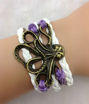 1 шт. подвеска Осьминог браслет в античная бронза-злые браслет-воск шнуры и кожа