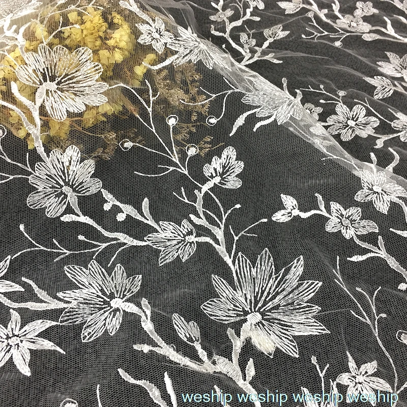 2 ярдов белая ажурная Пряжа Ткань вышивка кружевная сетка ткань свадебное платье