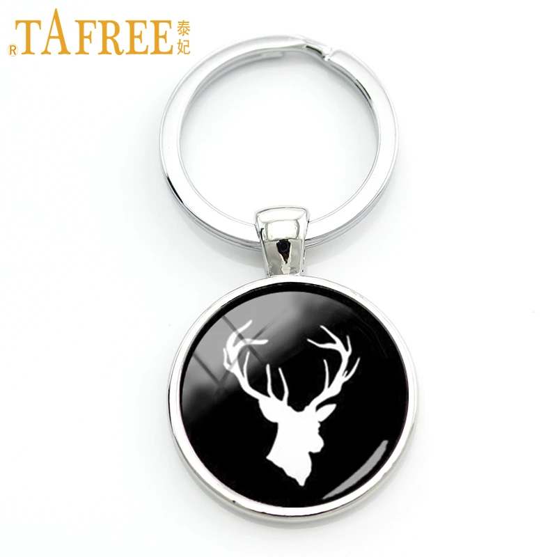 

TAFREE Retro charm design wild animal silhouette rustic deer key chain jewelry buck profile men keychain protect wildlife KC499