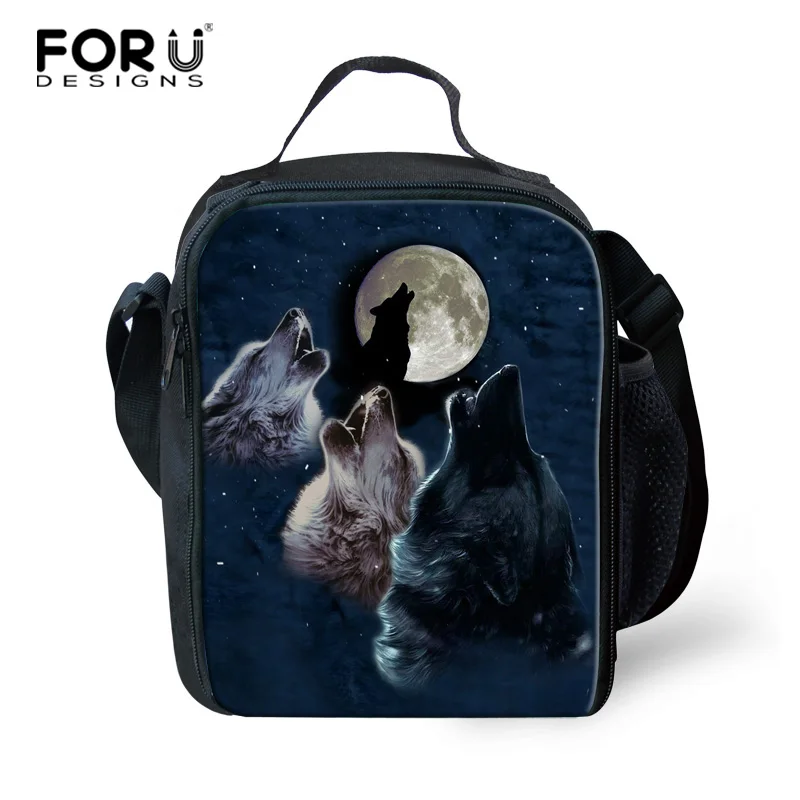 

FORUDESIGNS Portable Lunch bag Wolf Pattern Picnic Box Thermos Package Worker Insulated Cool Bags Kid School Lunch Shoulder Bag