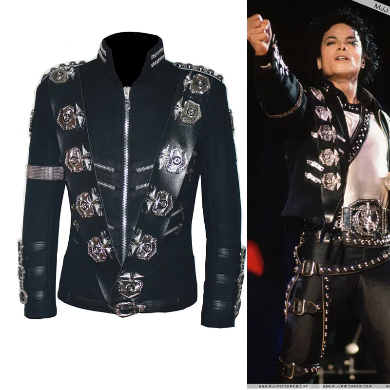 Классическая куртка с серебристыми значки орлом и Майклом Джексоном в стиле панк