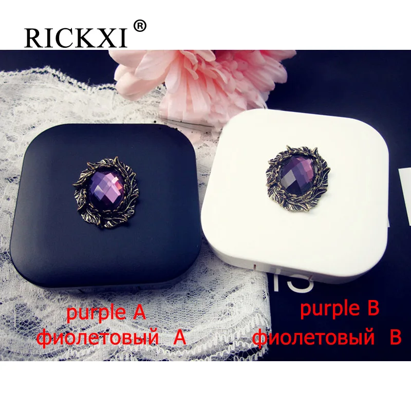 purple Винтажный чехол для контактных линз с драгоценными камнями для глаз, минимальный зеркальный дорожный набор, сделай сам, сплав, милый контактный контейнер для линз с оливковым листом - Цвет: purple