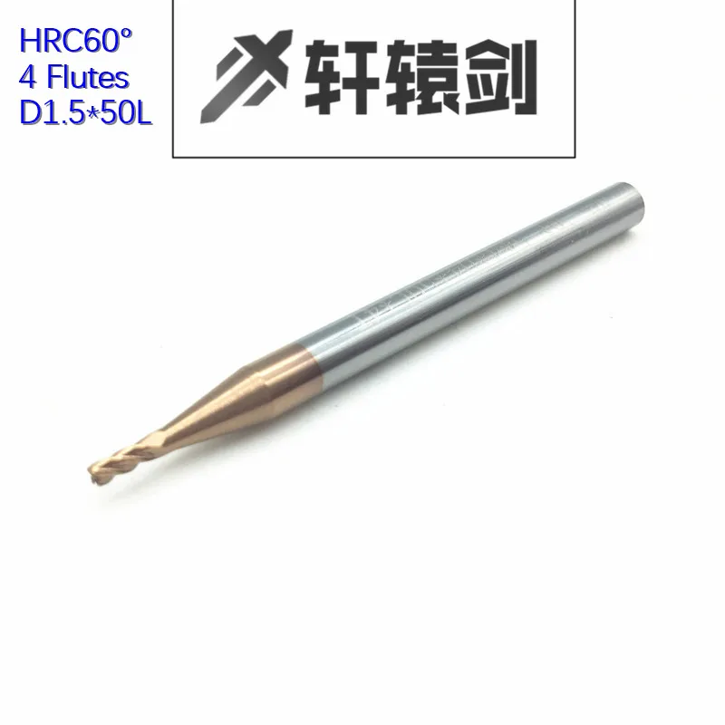 HRC60 4 Флейта D1 50L D1.5 D2 D2.5 D3 D4 5 шт. твердосплавные Уплощенные концевые фрезы с
