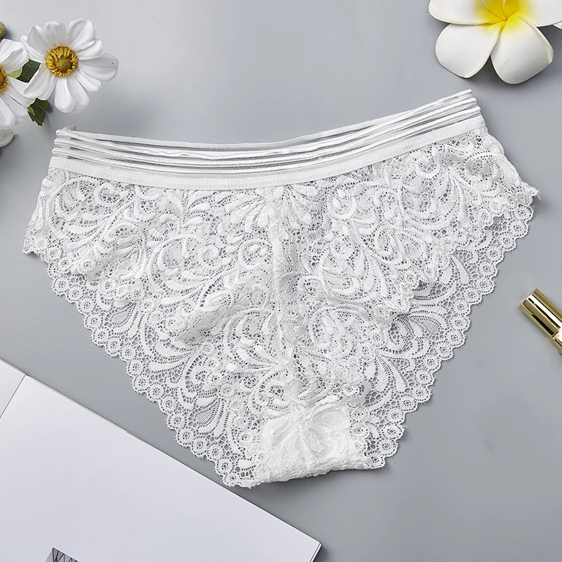 Женское нижнее белье размера плюс вышивка кружевное прозрачные трусики черный