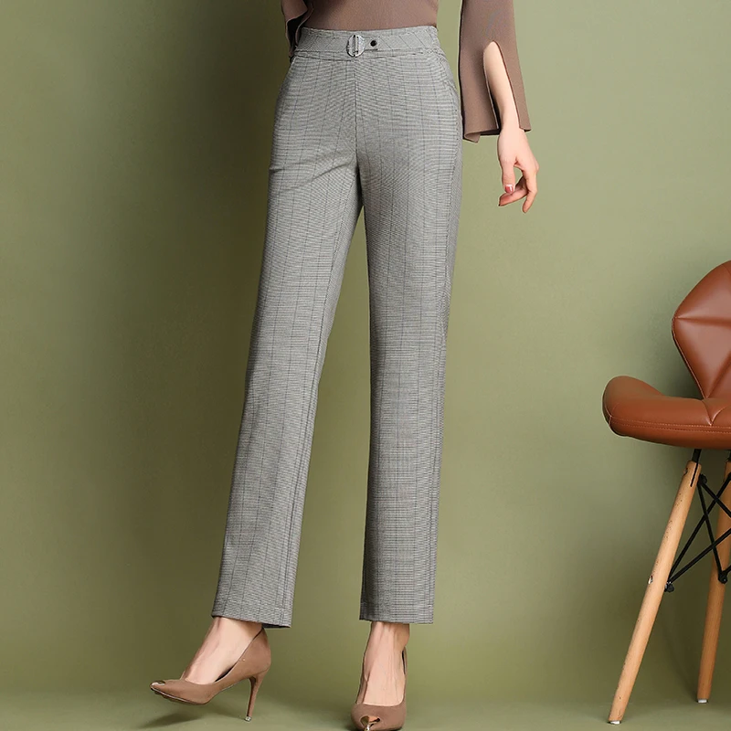Весна 2019 новые Приталенные брюки клетчатые с высокой талией | Женская одежда