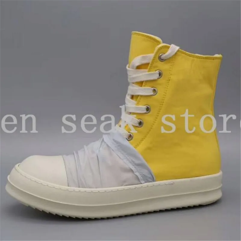 Мужские парусиновые ботинки на шнуровке с высоким берцем молнии |