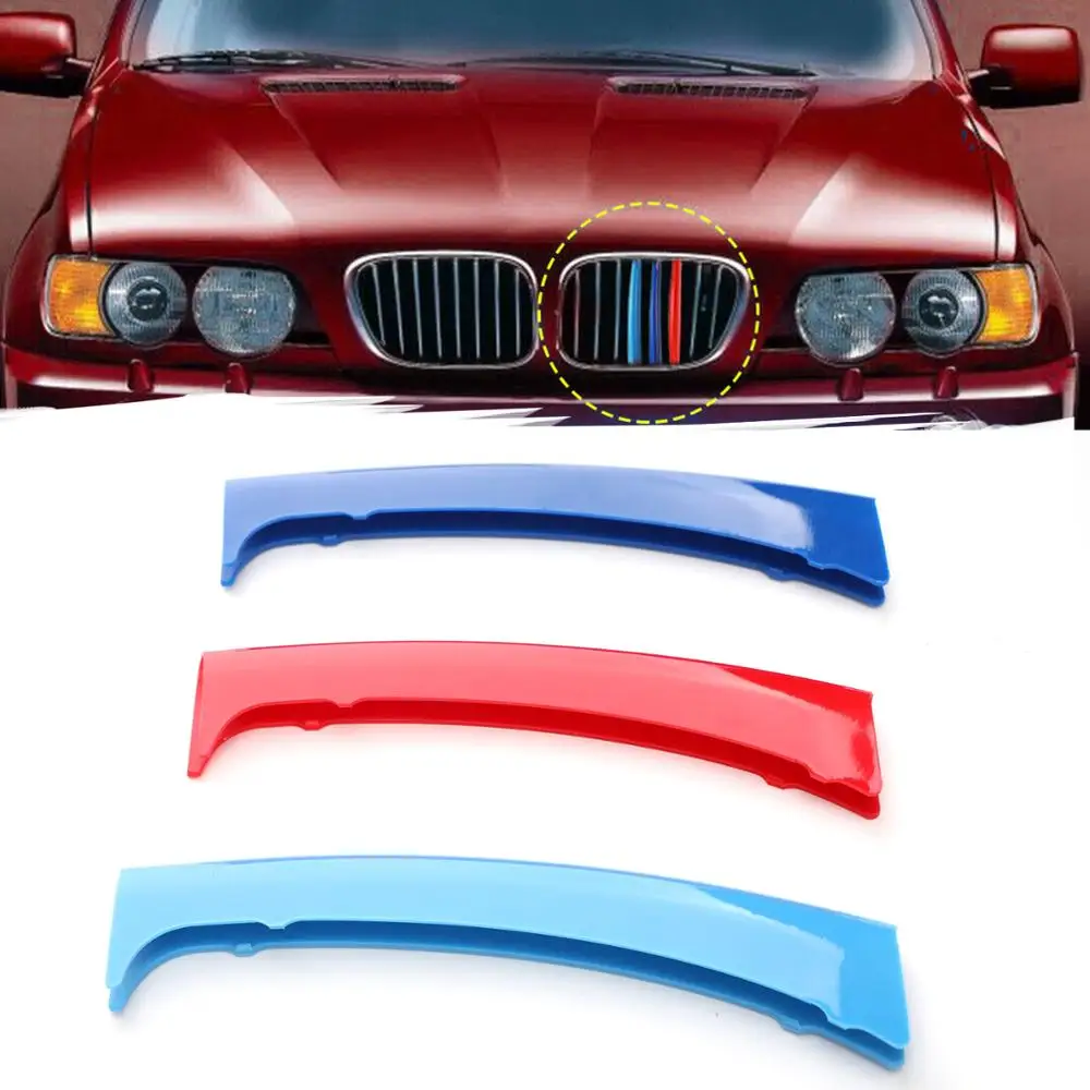 Areyourshop 3PCS Front Grille Cover Insert Trim Clips Decal Trip For BMW X5 E53 1999-2003 Grille Cover Clips Car Accessories