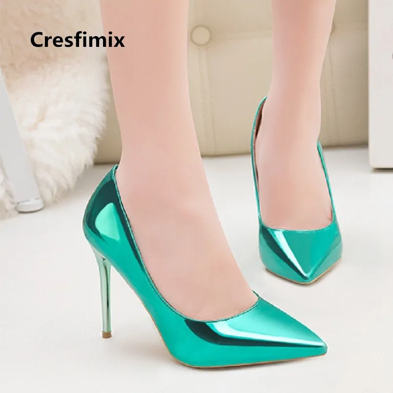 

Женские Высокие каблуки Cresfimix, модные и сексуальные золотистые вечерние туфли на высоком каблуке, милые Серебристые свадебные туфли на высо...