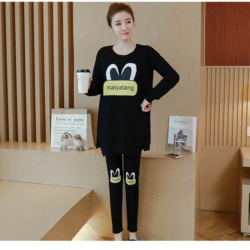 Корейский Для женщин осенний костюм для беременных Костюмы комплекты футболка и