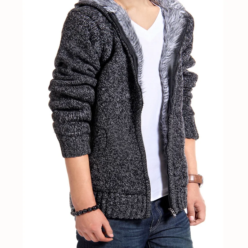 

Autumn Winter Mens Plus Velvet Hoodie Cardigan Thick Warm Fur Inside Hodded Jackets Male Casual Solid Color Sweatshirt Top