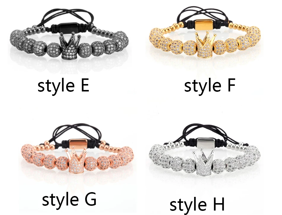 Men Bracelet/Rose Gold/Bracelets Pave Setting White CZ Ball Bracelet with 6mm 8mm Stainless Steel Bead Braided Luxury Jewelry