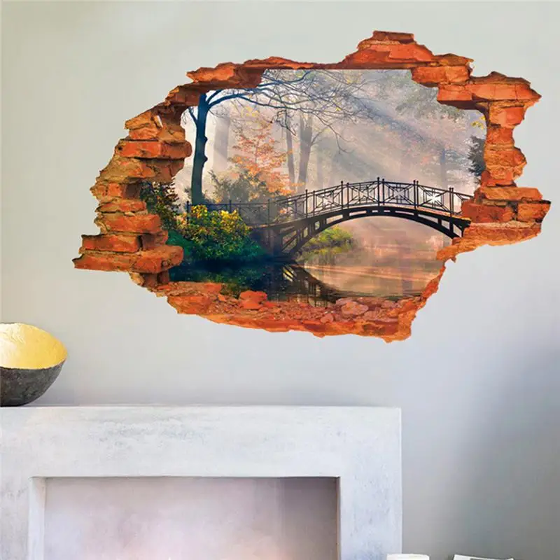 Лесное дерево мост через стену фотообои 8024G. Домашняя Наклейка ПВХ пасторальная