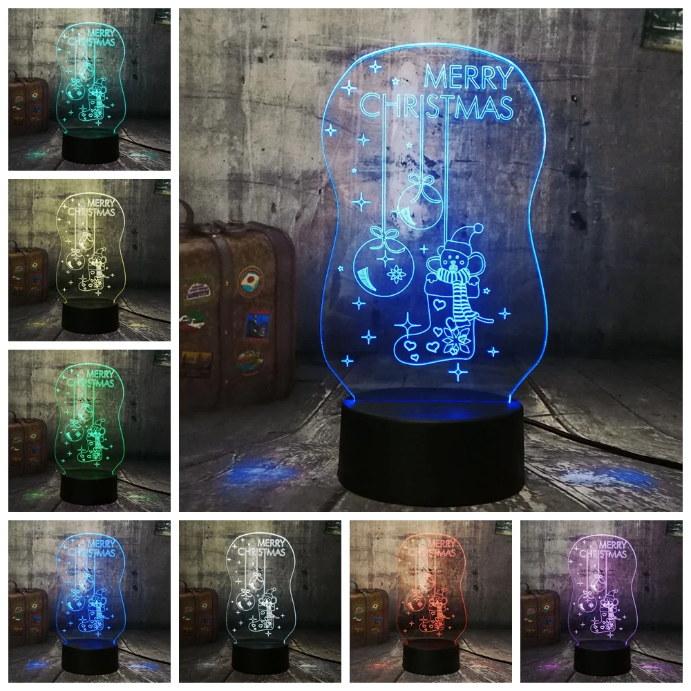 Милый 3D светодиодный светильник с рождественскими носками колокольчик RGB ночные