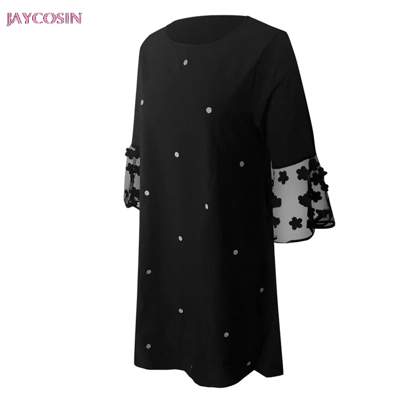 JAYCOSIN 2019 модное женское сексуальное однотонное платье в горошек с круглым вырезом