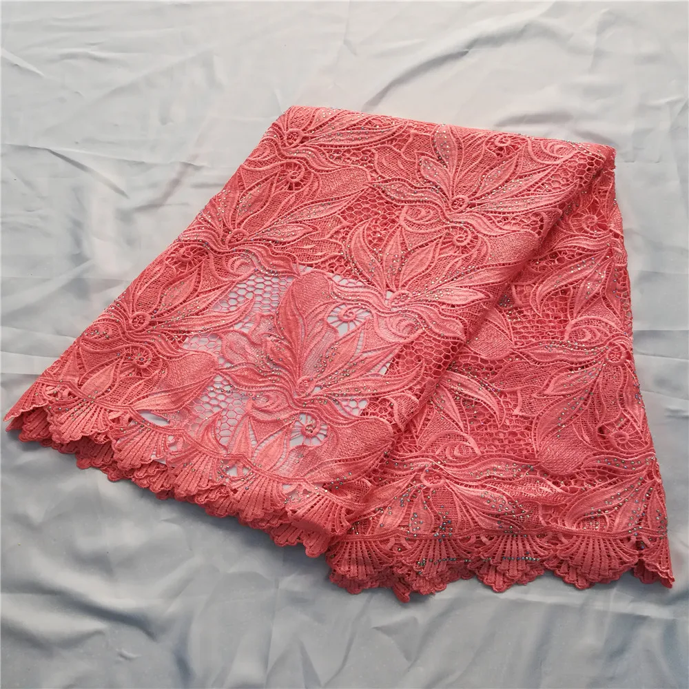 Высококачественные французские кружевные ткани 2018 года. Нежно-персиковый цвет. Горячие продажи. Вышитые африканские шнуры с камнями. Нигерийский материал.